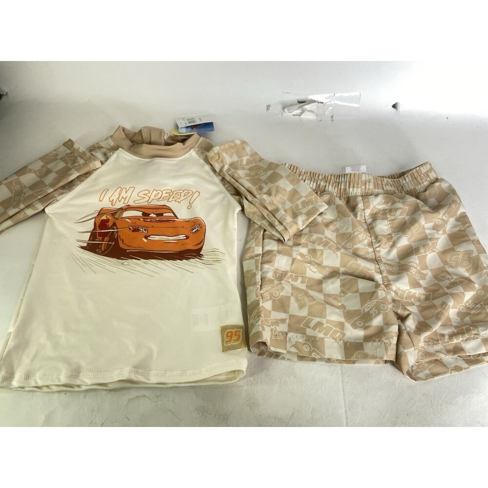 Disney Cars Lightning McQueen Rashguard Swimwear Set Top Swim Bottoms Boys 5T